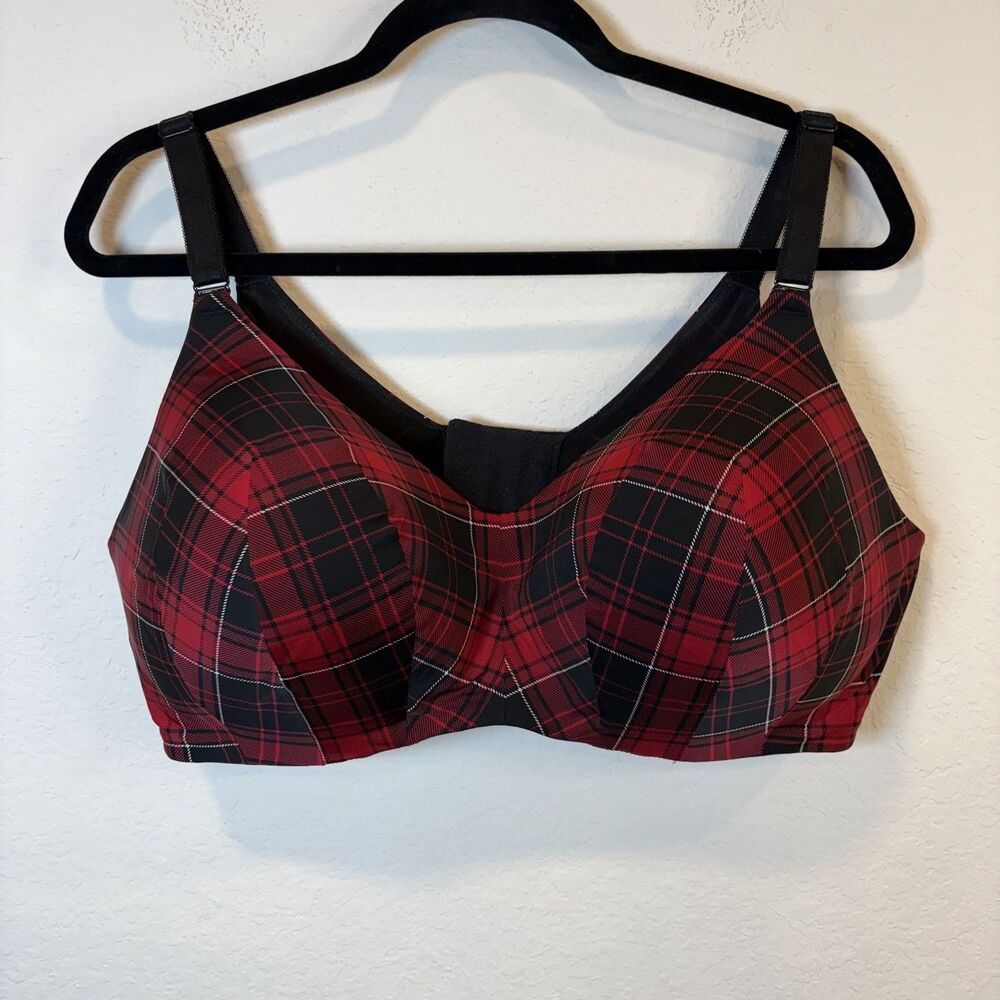 Torrid Curve Women's Black & Red Plaid Bra Wire Free Sz 42 DD Seamless Liftwear